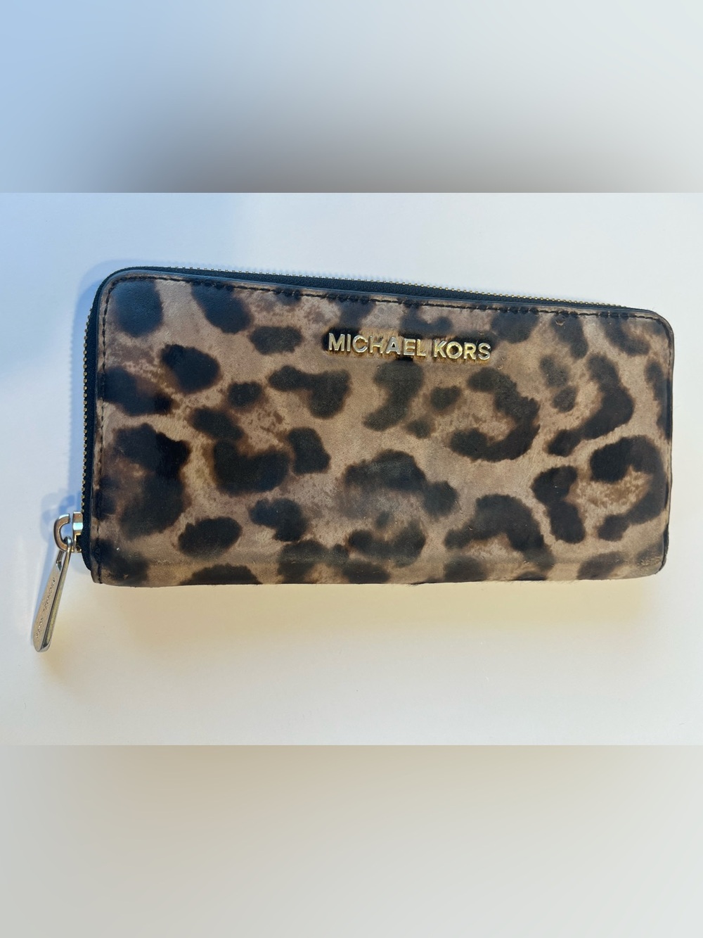 Michael Kors Leopard Zip-Around Wallet in Brown and Black